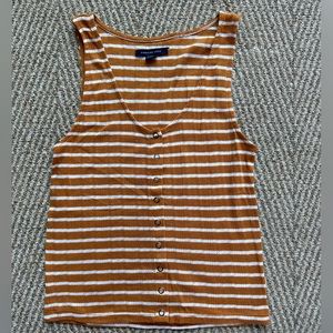 American Eagle Mustard Yellow and White Horizontal Striped Buttoned Tank Top- XS